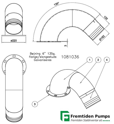Bøjning 6" 135º flange og slangestuds