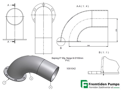 Bøjning 6" 90º flange til Ø160mm PVC