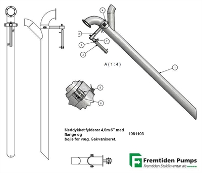 Neddykket fylderør 6" 4,0m med flange