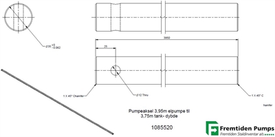 Pumpeaksel ELM 3,95m til 3,75m tankdybde