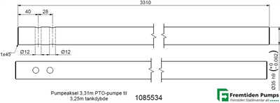 Pumpeaksel PTO 3,31m til 3,25m tankdybde