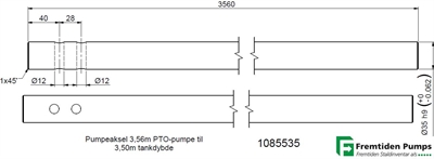 Pumpeaksel PTO 3,56m til 3,50m tankdybde