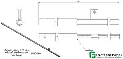 Betjeningsstang 1,70m til 2,25m tankdybde