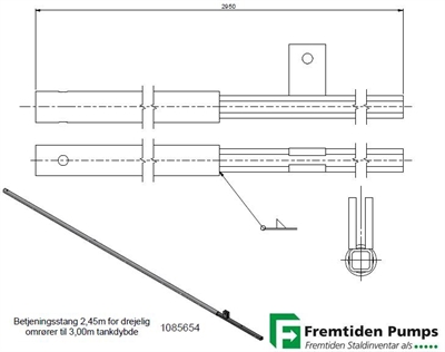 Betjeningsstang 2,45m til 3,00m tankdybde