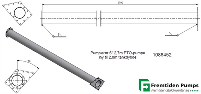 Pumperør 6" PTO 2,70m til 2,00m tankdybde